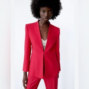 Zara Basic Vibrant Fall Red Women's Blazer, Oversized, size XS, *Imperfect*